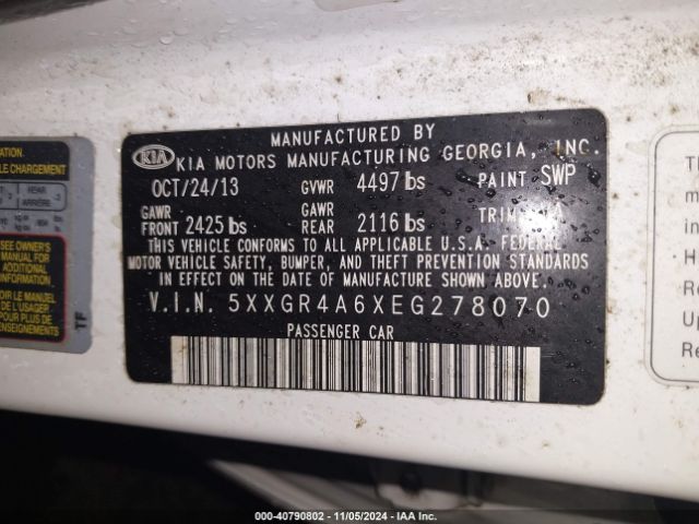 5XXGR4A6XEG278070 KIA Optima Sxl Turbo