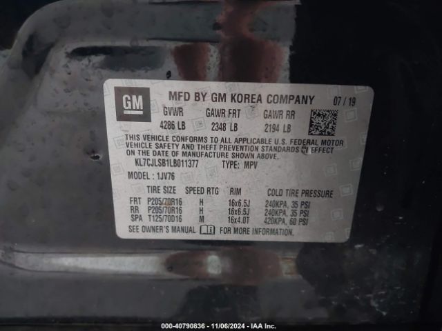 KL7CJLSB1LB011377 Chevrolet Trax Fwd Lt