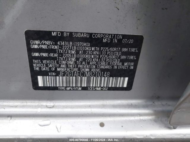 JF2GTAEC7M8210148 Subaru Crosstrek Premium