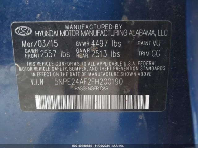 5NPE24AF2FH200190 Hyundai SONATA SE