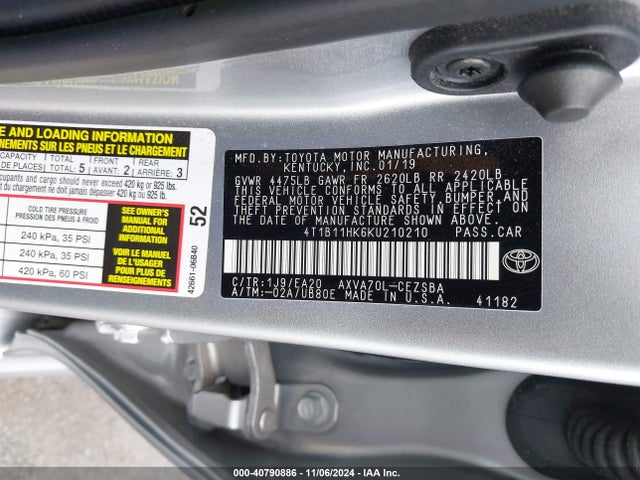 Toyota CAMRY SE 2019 4T1B11HK6KU210210 Image 9