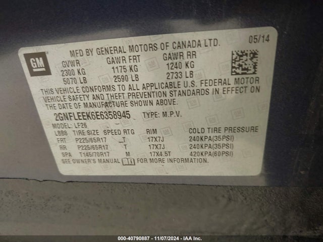 Chevrolet EQUINOX LS 2014 2GNFLEEK6E6358945 Image 9