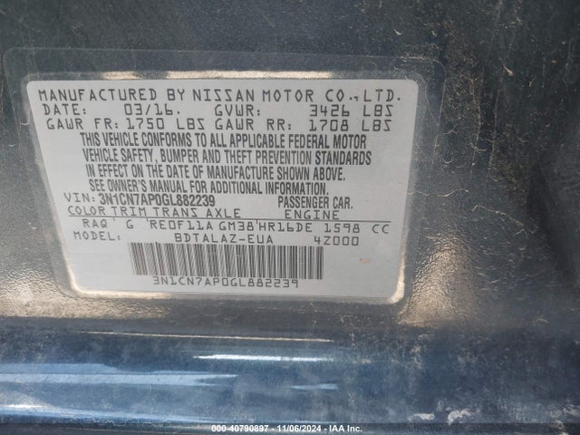 Nissan Versa 1.6 S+ 2016 3N1CN7AP0GL882239 Image 9