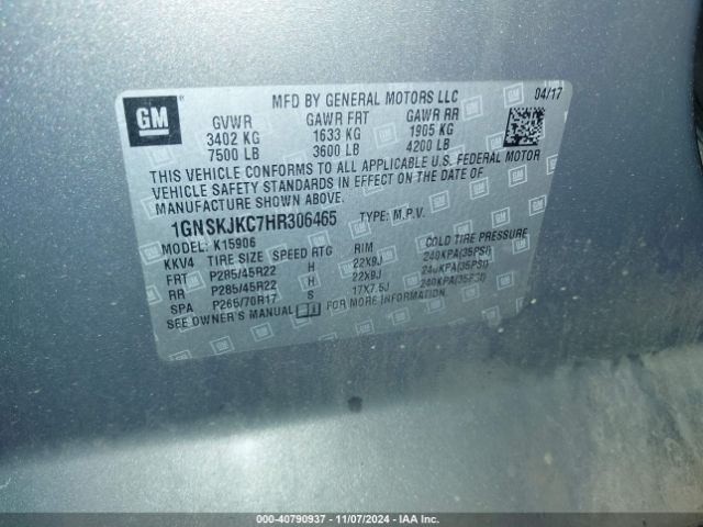1GNSKJKC7HR306465 Chevrolet Suburban Premier
