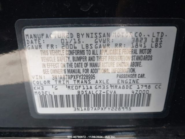 3N1AB7APXFY228995 Nissan SENTRA S