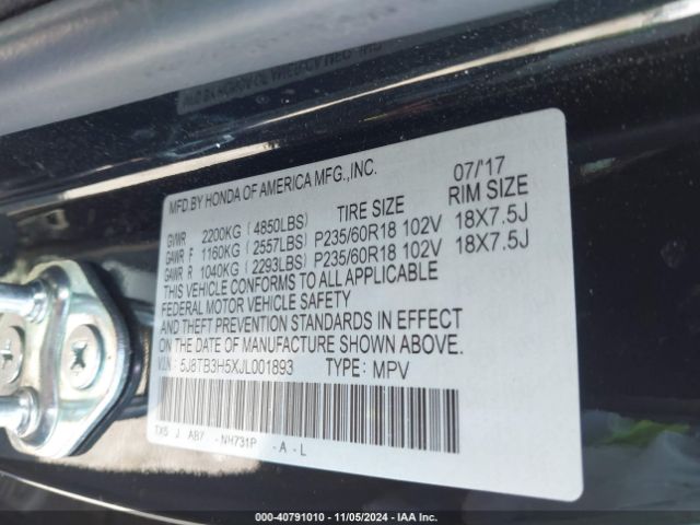 5J8TB3H5XJL001893 Acura Rdx Technology   Acurawatch Plus Packages/technology Package
