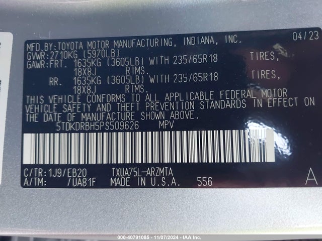 Toyota Highlander Xle 2023 5TDKDRBH5PS509626 Image 9