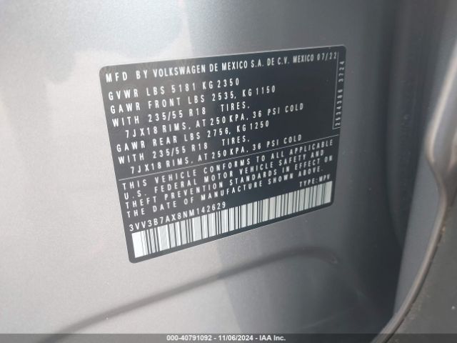 3VV3B7AX8NM142629 Volkswagen Tiguan 2.0t Se