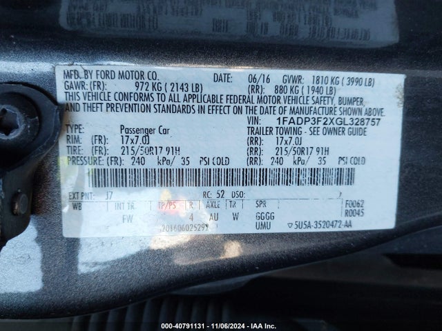 Ford FOCUS SE 2016 1FADP3F2XGL328757 Image 9