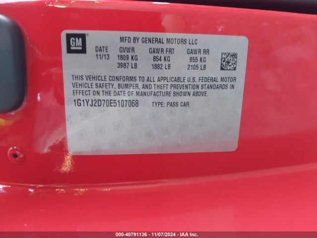 2014 CHEVROLET CORVETTE STINGRAY 1G1YJ2D70E5107068 Photo 8