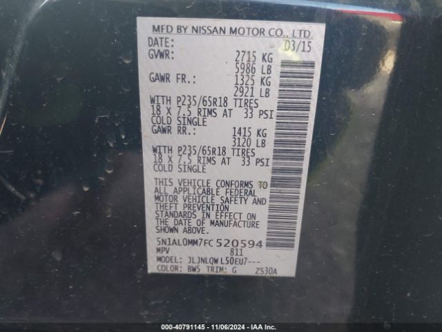 5N1AL0MM7FC520594 Infiniti QX60