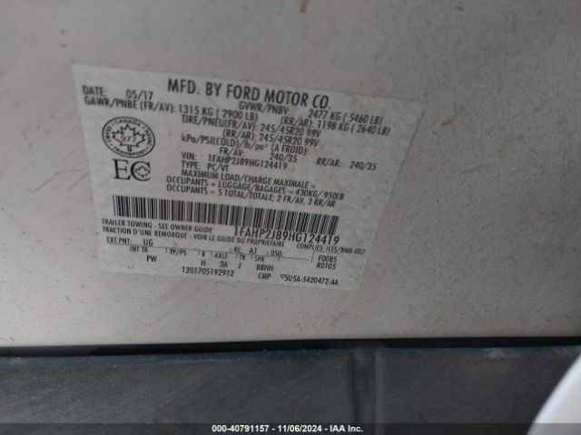1FAHP2J89HG124419 Ford Taurus Limited