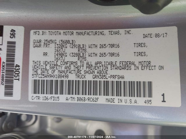 Продаж на аукціоні авто 2017 Toyota Tacoma Trd Off Road, vin: 5TFCZ5AN9HX108498, номер лоту: 40791179