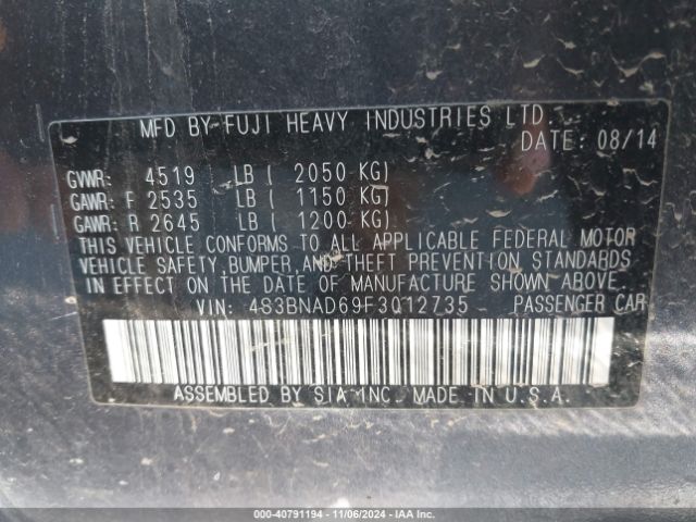 4S3BNAD69F3012735 Subaru Legacy 2.5i Premium