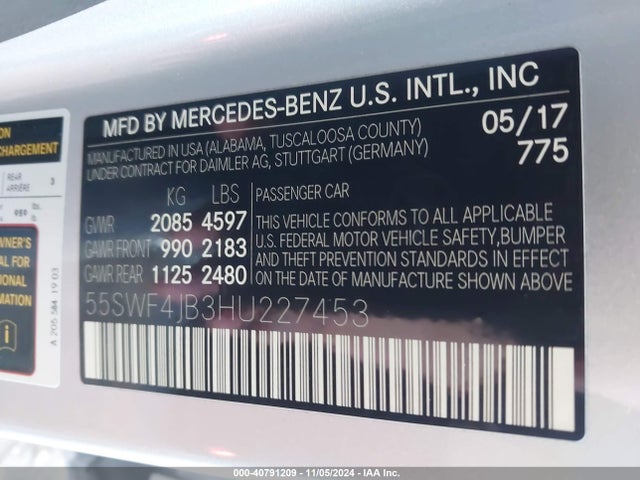 Mercedes-Benz C 300 2017 55SWF4JB3HU227453 Image 9