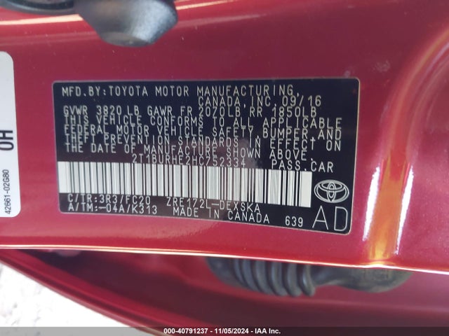 40791237 :رقم المزاد ، 2T1BURHE2HC752334 vin ، 2017 Toyota Corolla Se مزاد بيع