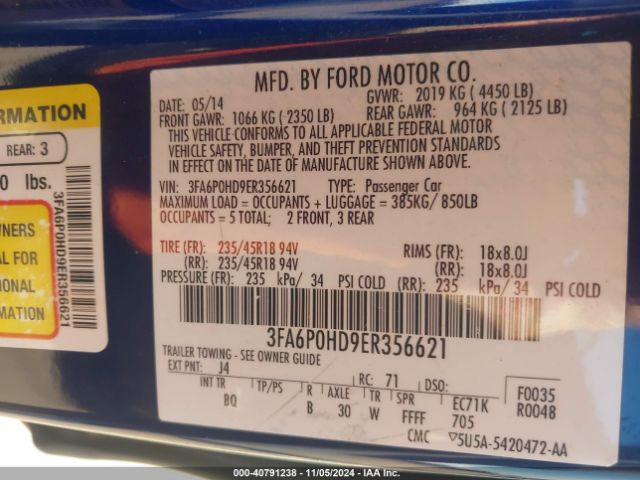 3FA6P0HD9ER356621 Ford FUSION SE