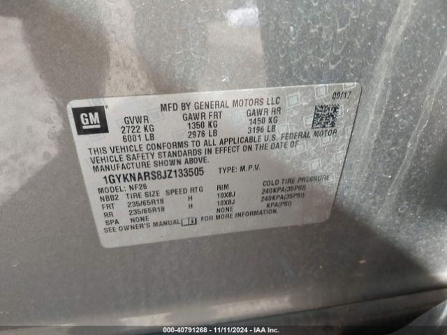 1GYKNARS8JZ133505 Cadillac Xt5 Standard