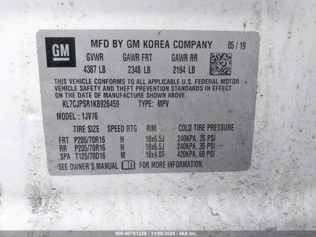 Chevrolet Trax Lt 2019 KL7CJPSB1KB926459 Image 9