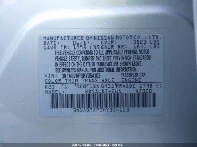 Nissan SENTRA SV 2017 3N1AB7AP3HY354103 Image 9