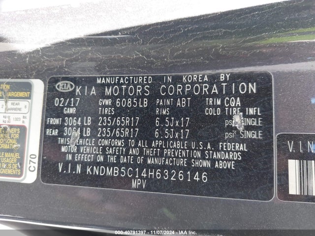 KIA SEDONA LX 2017 KNDMB5C14H6326146 Image 9