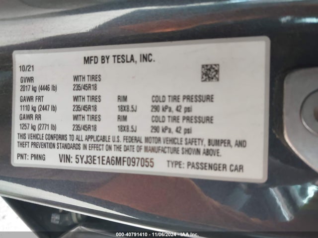 2021 TESLA MODEL 3 5YJ3E1EA6MF097055 Photo 8