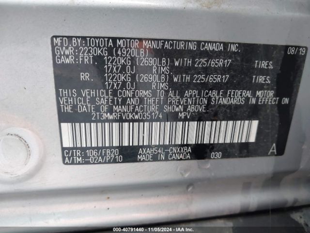 2T3MWRFV0KW035174 Toyota Rav4 Hybrid Le