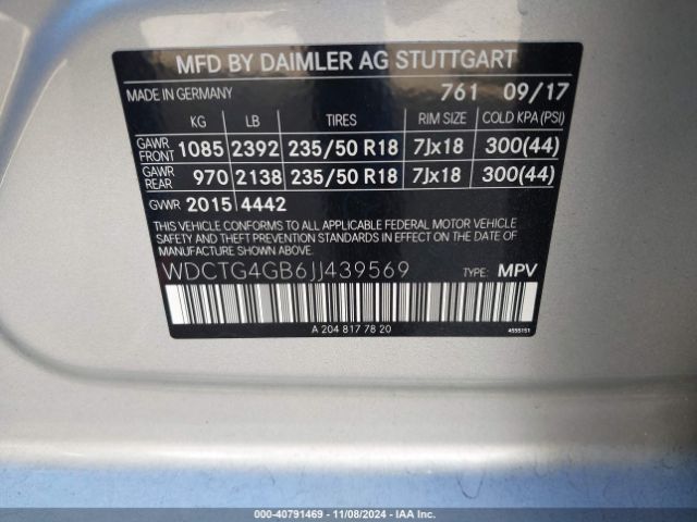 WDCTG4GB6JJ439569 Mercedes-Benz Gla 250 4matic
