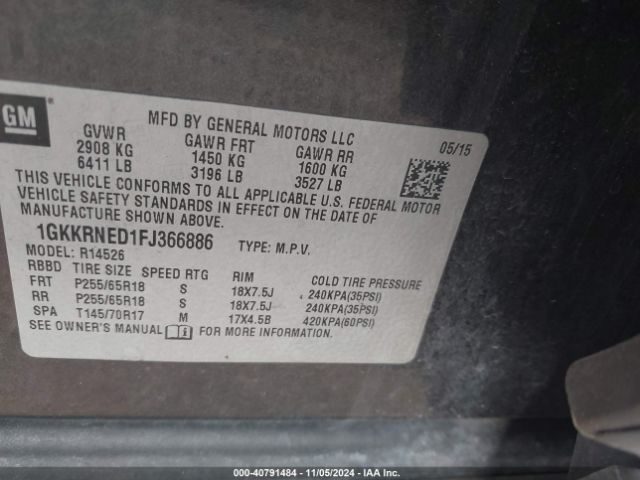1GKKRNED1FJ366886 GMC Acadia Sle-1
