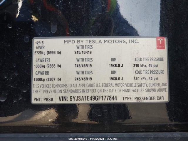 2016 TESLA MODEL S 5YJSA1E49GF177844 Photo 8