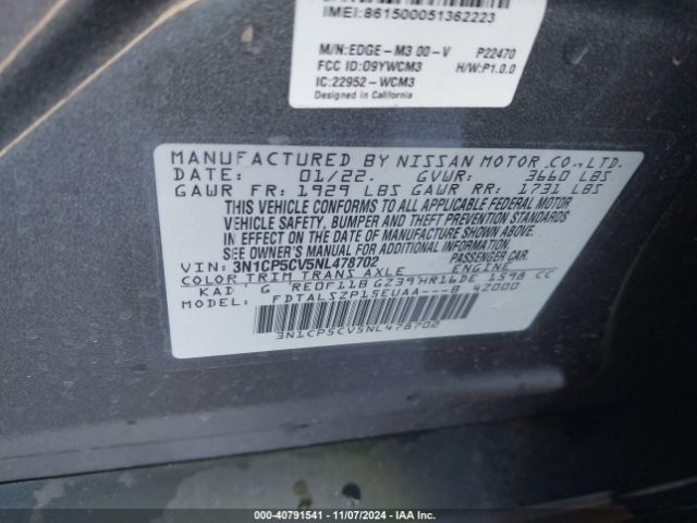 3N1CP5CV5NL478702 Nissan Kicks Sv Xtronic Cvt