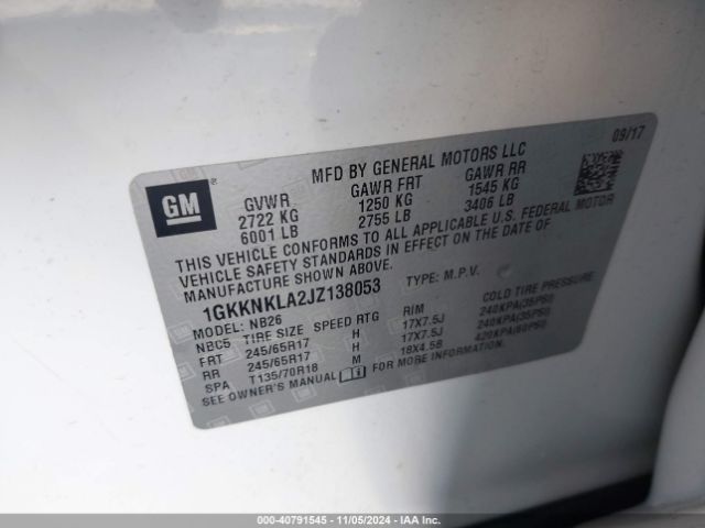1GKKNKLA2JZ138053 GMC Acadia Sle-1