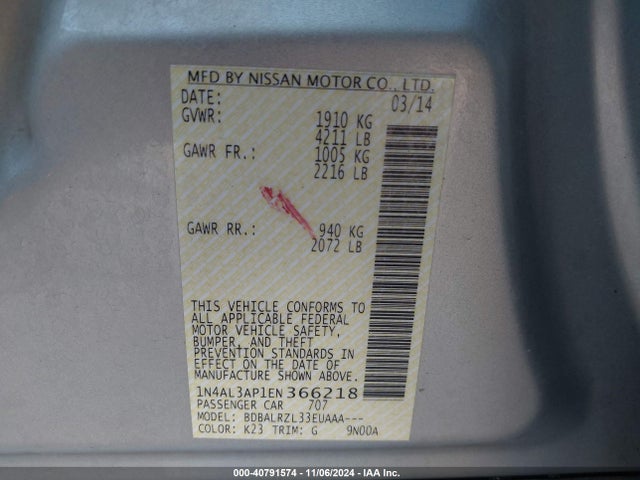 Nissan Altima 2.5 S 2014 1N4AL3AP1EN366218 Image 9