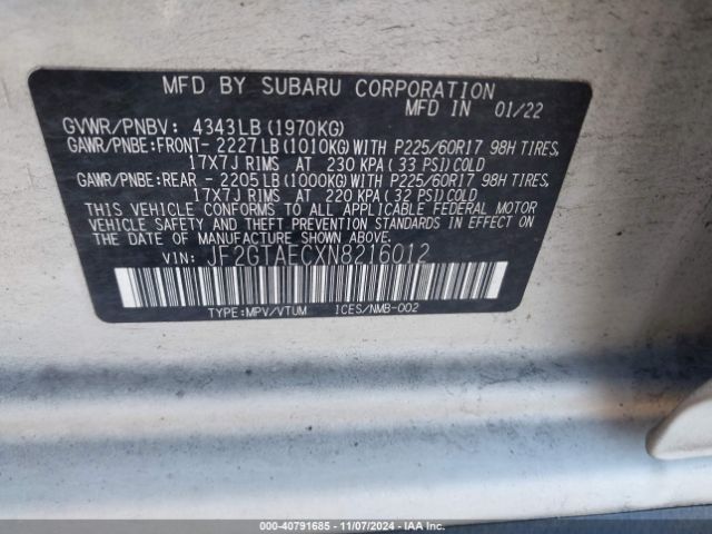 JF2GTAECXN8216012 Subaru Crosstrek Premium