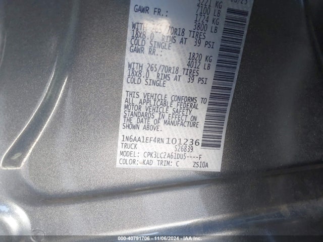 1N6AA1EF4RN101236 Nissan Titan Sv 4x2