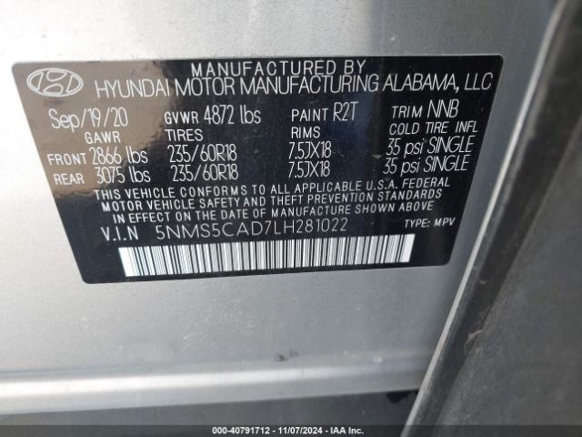 5NMS5CAD7LH281022 Hyundai Santa Fe Limited
