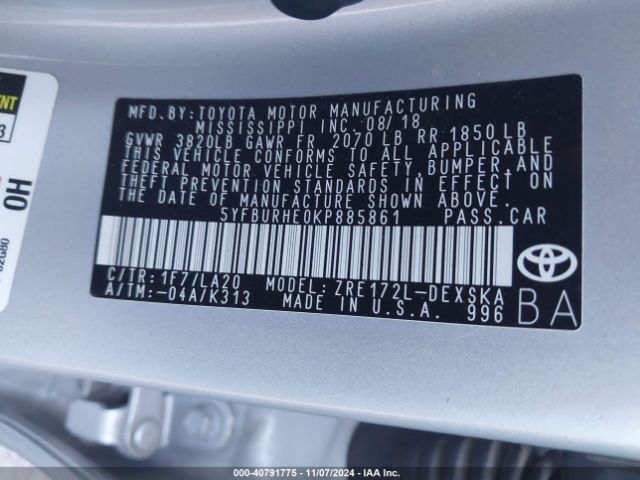 5YFBURHE0KP885861 Toyota Corolla Xse