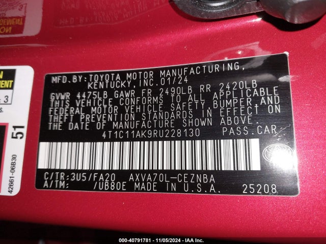 Toyota CAMRY LE 2024 4T1C11AK9RU228130 Image 9