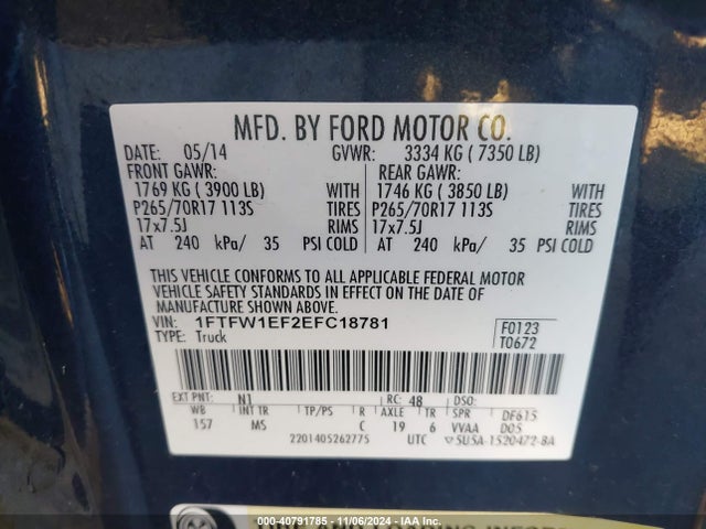 Ford F-150 Xlt 2014 1FTFW1EF2EFC18781 Image 9