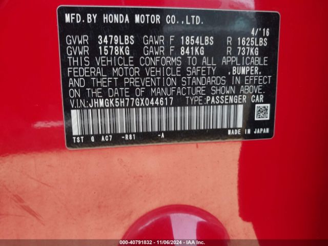 JHMGK5H77GX044617 Honda FIT EX