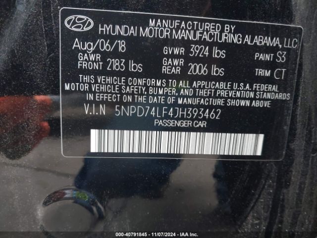 5NPD74LF4JH393462 Hyundai ELANTRA SE