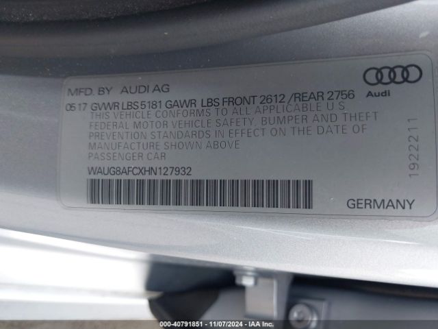 WAUG8AFCXHN127932 Audi A6 2.0t Premium