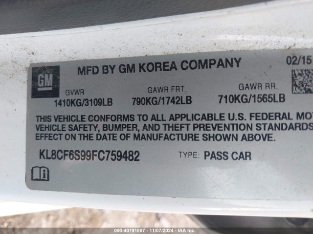 KL8CF6S99FC759482 Chevrolet Spark 2lt Cvt