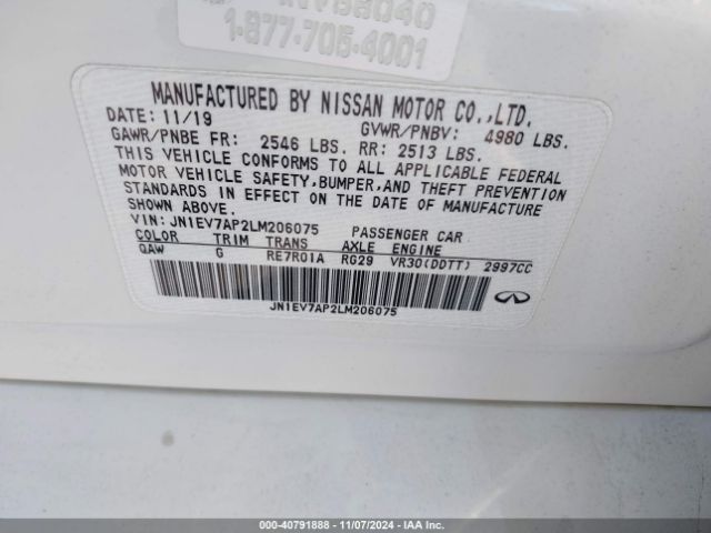 JN1EV7AP2LM206075 Infiniti Q50 LUXE