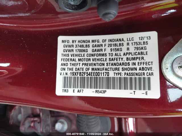 Honda Civic Lx 2014 19XFB2F54EE001170 Image 9