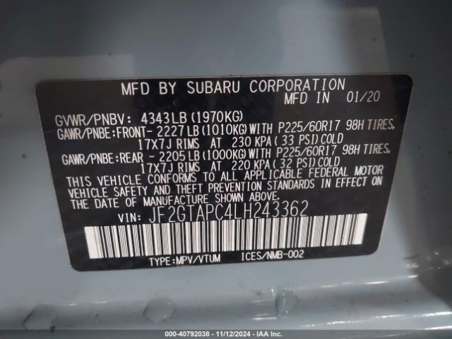 JF2GTAPC4LH243362 Subaru Crosstrek Premium