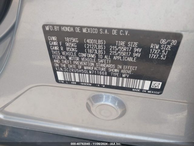 3CZRU5H50LM711668 Honda Hr-v 2wd Ex