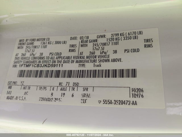 Ford F-150 Xl 2018 1FTMF1CB3JKD59111 Image 9