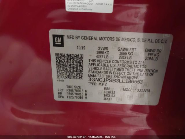 3GNCJPSB3LL186553 Chevrolet Trax Awd Lt