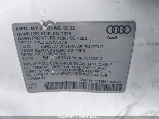 WA1EECF38N1102619 Audi Q3 Premium Plus 45 Tfsi S Line Quattro Tiptronic